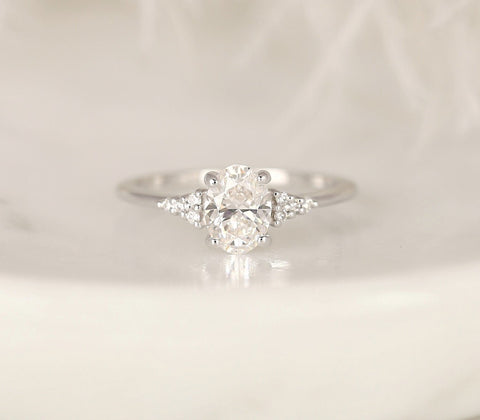 0.90ct Ready to Ship Maddy 14kt White Gold Lab Diamond Art Deco Dainty Oval Cluster Ring