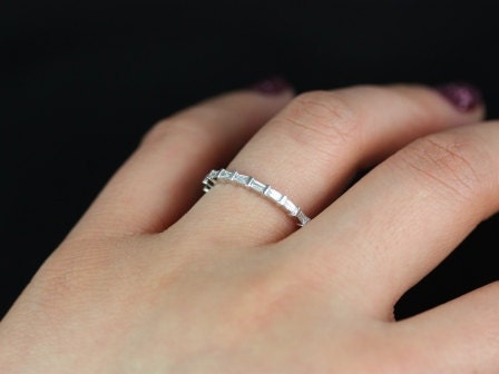 Ready to Ship Baguettella Petite Horizontal Baguette Diamond Unique FULL (size 3.5) Eternity Ring Ring,14kt White Gold