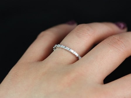 Ready to Ship Baguettella Petite Horizontal Baguette Diamond Unique FULL (size 5.5) Eternity Ring Ring,14kt White Gold
