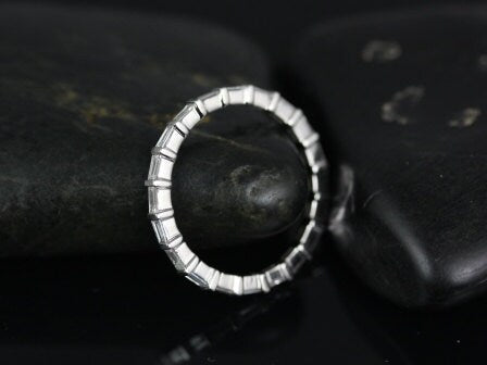 Ready to Ship Baguettella Petite Horizontal Baguette Diamond Unique FULL (size 4) Eternity Ring Ring,14kt White Gold