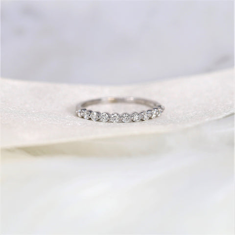 DIAMOND FREE Naomi 2mm 14kt White Gold Moissanite Minimal HALFWAY Eternity Band,Single Prong Wedding Ring