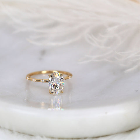 2.50ct Alix 10x7mm 14kt Gold Moissanite Diamond Dainty Minimalist Oval Solitaire Ring