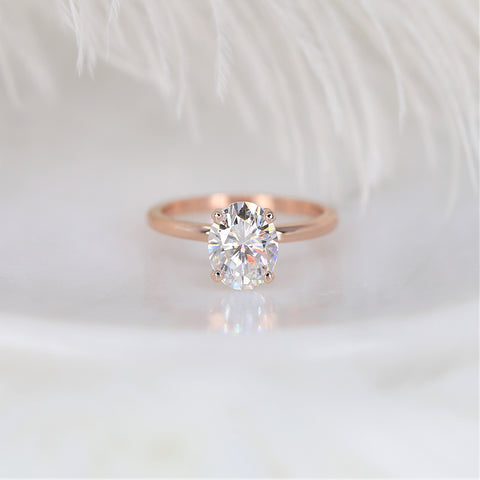 2ct Ready to Ship Dakota 9x7mm 14kt Rose Gold Moissanite GH Minimalist Dainty Oval Solitaire Ring