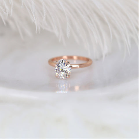 2ct Ready to Ship Dakota 9x7mm 14kt WHITE Gold Moissanite GHI Minimalist Dainty Oval Solitaire Engagement Ring
