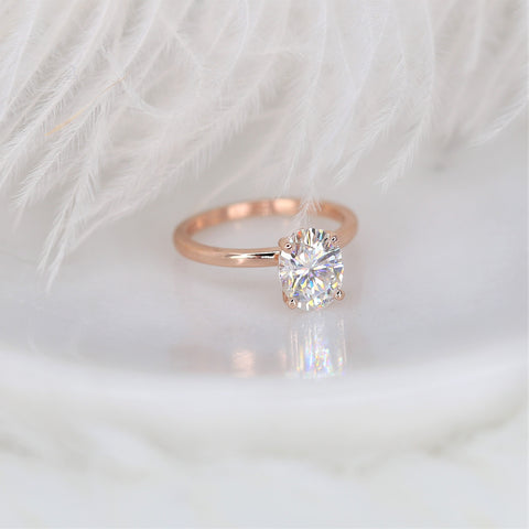 2ct Ready to Ship Dakota 9x7mm 14kt Rose Gold Moissanite GH Minimalist Dainty Oval Solitaire Ring