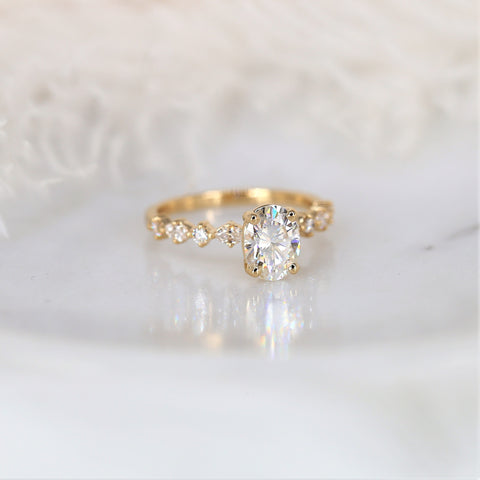 1.50ct Petite Coraline 8x6mm 14kt Moissanite Diamond Art Deco Cluster Oval  Ring,Oval Solitaire Accent Ring,Unique Oval Engagement Ring