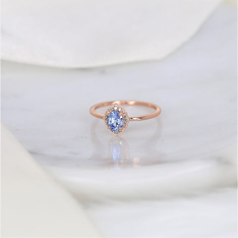 0.65ct Ready to Ship Mini Mae 14kt Rose Gold Cornflower Lavender Sapphire Diamond Oval Halo Ring