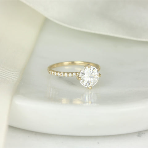 2cts Chelsea 8mm 14kt Gold Moissanite Diamond Compass Set Round Solitaire Ring