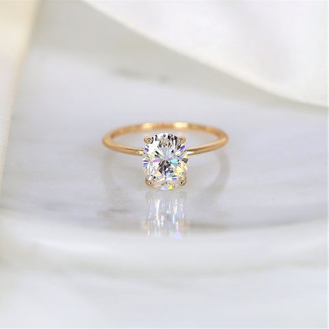2ct Ready to Ship Layla 9x7mm 14kt ROSE Gold Forever One GH Moissanite Minimalist Ultra Dainty Oval Solitaire Engagement Ring