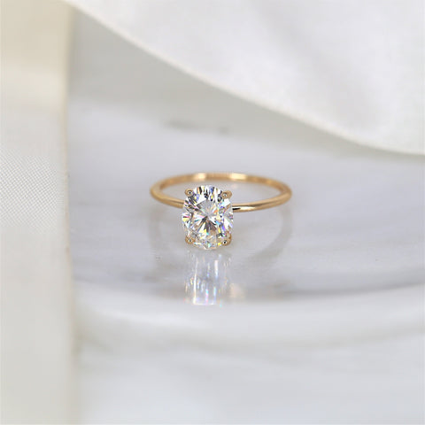 2ct Ready to Ship Layla 9x7mm 14kt ROSE Gold Forever One GH Moissanite Minimalist Ultra Dainty Oval Solitaire Engagement Ring