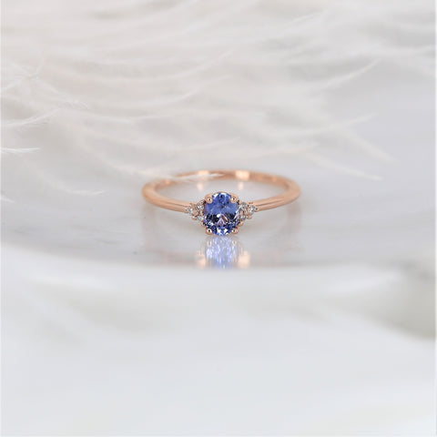 0.48ct Ready to Ship Juniper 14kt Rose Gold Cornflower Lavender Sapphire Diamond Dainty Art Deco Oval Cluster 3 Stone Ring
