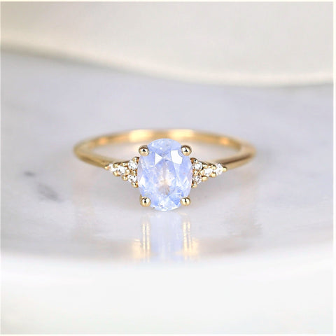 1.46ct Ready to Ship Maddy 14kt Gold Icy Frosted Galaxy Blue Sapphire Diamond Oval Cluster Ring