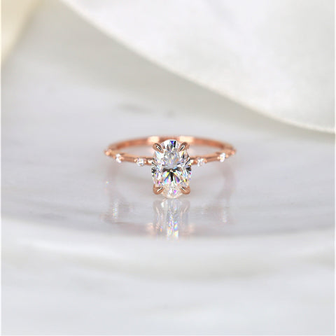 2ct Alix 9x6mm 14kt Gold Moissanite Diamond Ultra Dainty Minimalist Oval Solitaire Ring