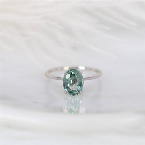 2.45ct Ready to Ship Layla 14kt White Gold Winter Mint Teal Sapphire Dainty Oval Solitaire Ring