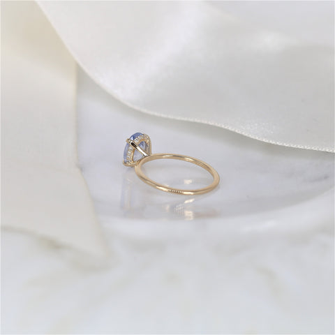 1.74ct Ready to Ship Audrey 14kt Gold Frosted Galaxy Cornflower Sapphire Hidden Halo Oval Solitaire Ring