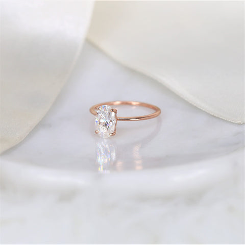2ct Layla 9x6mm 14kt Rose Gold Moissanite Oval Solitaire Engagement Ring - Rosados Box