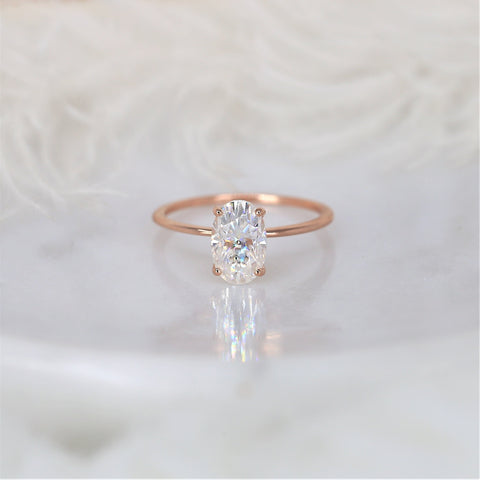 2ct Layla 9x6mm 14kt Rose Gold Moissanite Minimalist Oval Solitaire Engagement Ring,Ultra Dainty Oval Ring,Oval Wedding Ring