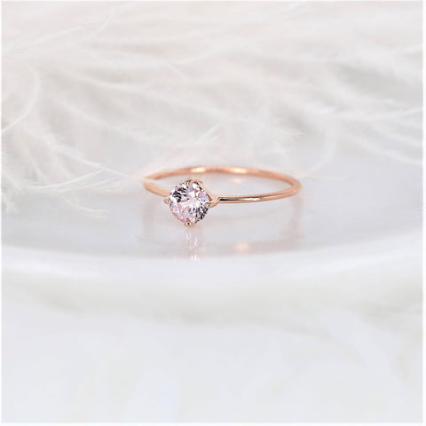 0.65ct Ready to Ship Ultra Petite Kiki 14kt Rose Gold Peach Champagne Sapphire Dainty Kite Stacking Ring
