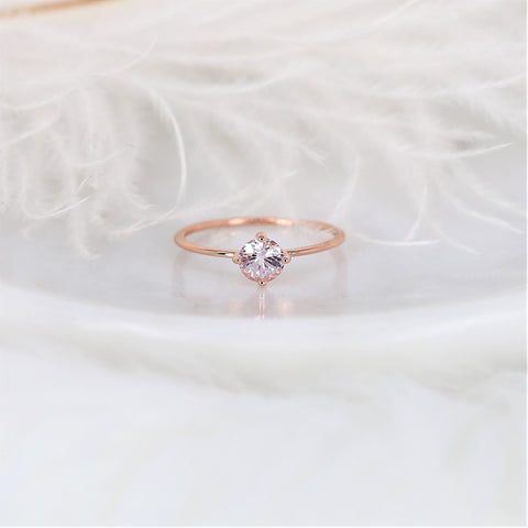 0.65ct Ready to Ship Ultra Petite Kiki 14kt Rose Gold Peach Champagne Sapphire Dainty Kite Stacking Ring