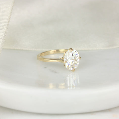3cts Extra Low Reese 10x8mm 14kt Gold Oval Moissanite Compass Set Oval Solitaire Ring