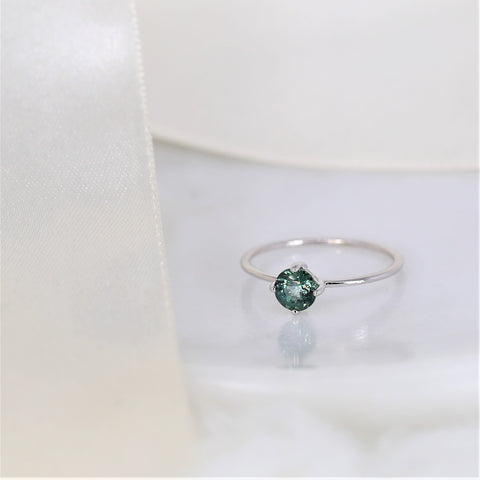 0.76ct Ready to Ship Ultra Petite Kiki 14kt White Gold Forest Teal Sapphire Kite Minimalist Ring
