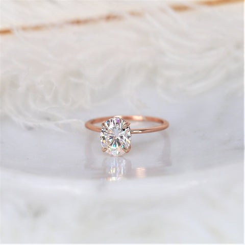 2ct Audrey 9x7mm 14kt Rose Gold Moissanite Minimalist Scarf Halo Oval Solitaire Ring