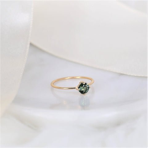 0.68ct Ready to Ship Ultra Petite Kiki 14kt Gold Forest Teal Sapphire Kite Minimalist Stacking Ring,Pinky Ring,Dainty Ring