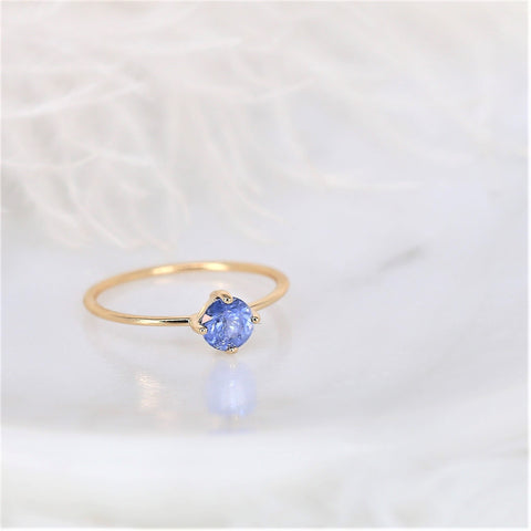 0.60ct Ready to Ship Ultra Petite Kiki 14kt Gold Galaxy Cornflower Blue Sapphire Minimalist Stacking Ring,