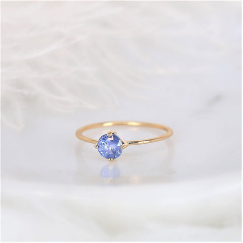 0.60ct Ready to Ship Ultra Petite Kiki 14kt Gold Galaxy Cornflower Blue Sapphire Minimalist Stacking Ring,