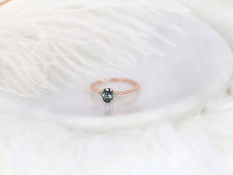 0.70ct Ready to Ship Juniper 14kt Rose Gold Ocean Teal Montana Sapphire Dainty Art Deco Oval Cluster Ring