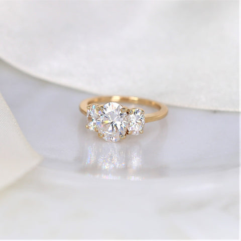 2cts Odessa 9x7mm 14kt Gold Moissanite Dainty 3 Stone Oval Engagement Ring