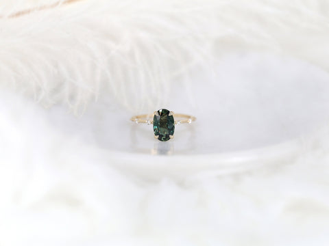 2.51ct Ready to Ship Alix 14kt Gold Forest Teal Sapphire Diamond Dainty Oval Solitaire Ring