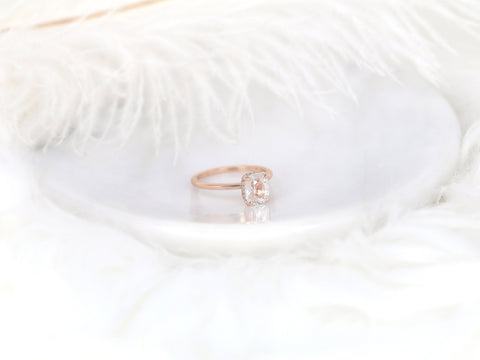 1.79ct Ready to Ship Tansy 14kt Rose Gold Faint Blush Champagne Sapphire Scarf Halo Cushion Solitaire Ring