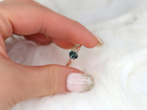 0.70ct Ready to Ship Juniper 14kt Rose Gold Ocean Teal Montana Sapphire Dainty Art Deco Oval Cluster Ring
