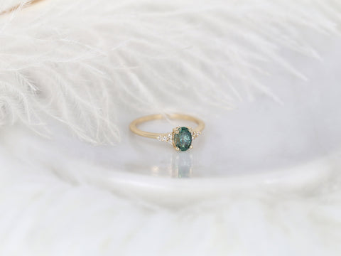 0.97ct Ready to Ship Maddy 14kt Gold Peacock Teal Montana Sapphire Dainty Cluster Ring