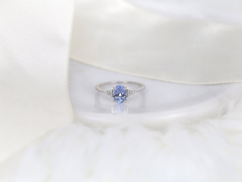 1.35ct Ready to Ship Maddy 14kt White Gold Cornflower Lavender Sapphire Diamond Dainty Oval Cluster 3 Stone Ring,Gift For Her