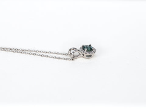 Ready to Ship Gemma 0.59ct 14kt White Gold Teal Sapphire Diamond Round Halo Necklace,Unique Sapphire Necklace,Anniversary Gift,Birthday Gift