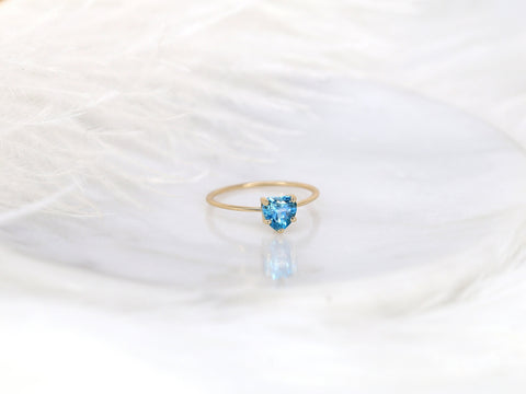 Ultra Petite Heartley 14kt Gold Blue Topaz Heart Ring