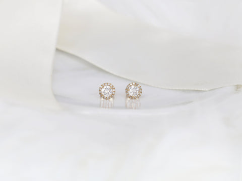 1ct Ready to Ship Gemma 5mm 14kt Yellow Gold Moissanite Diamonds Halo Stud Earrings,Round Halo Earrings,Anniversary Gift,Gift For Her