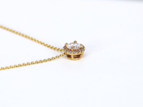 0.50ct Gemma 5mm 14kt Gold Moissanite Diamond Halo Necklace