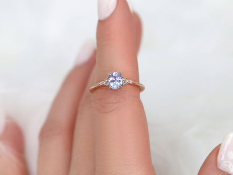 0.81ct Ready to Ship Maddy 14kt Rose Gold Cornflower Lavender Sapphire Diamond Oval Cluster Ring