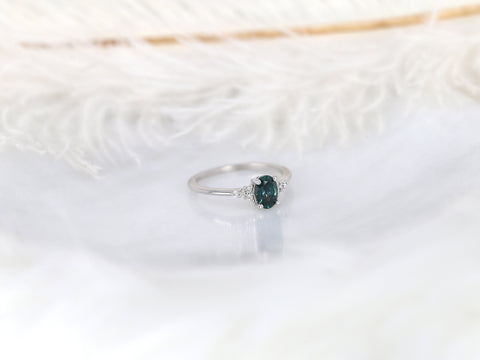 0.79ct Ready to Ship Maddy White 14kt Gold Peacock Teal Montana Sapphire Oval Cluster Ring