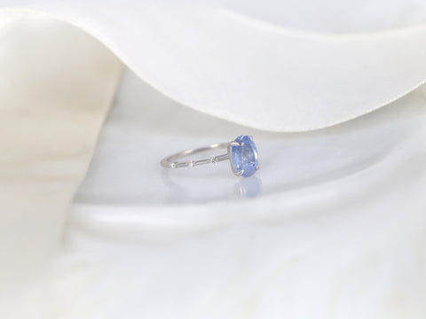1.97ct Ready to Ship Alix 14kt White Gold Frosted Galaxy Cornflower Sapphire Diamond Dainty Oval Solitaire Ring