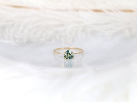 0.83ct Ready to Ship Ultra Petite Heartley 14kt Gold Forest Teal Sapphire Trillion Stacking Ring