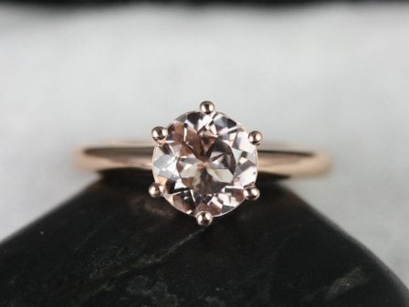 Ready to Ship Webster 7.5mm 14kt Rose Gold Morganite Six Prong Webbed Solitaire Ring