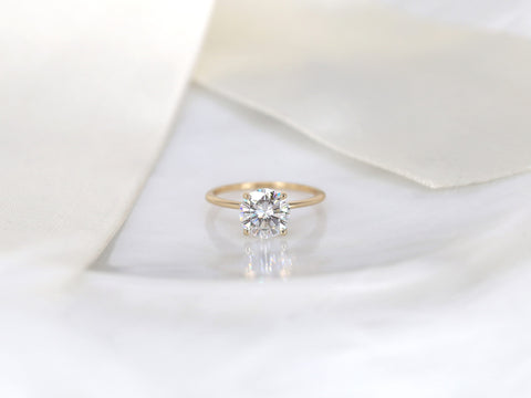 2ct Lulu 8mm 14kt Gold Moissanite Ultra Dainty Round Solitaire Ring