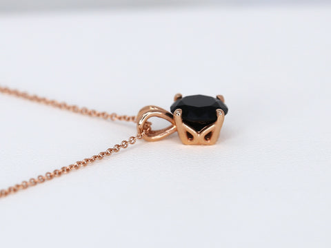 Ready to Ship Donna 6mm 14kt Rose Gold Black Onyx Dainty Solitaire Necklace,Minimalist Onyx Necklace,Gift For Her,Anniversary Gift,Birthday