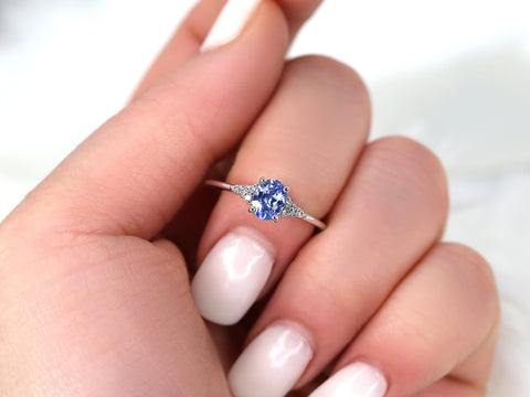 0.82ct Ready to Ship Maddy 14kt White Gold Cornflower Lavender Sapphire Diamond Art Deco Oval Cluster Ring