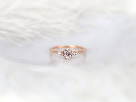 0.80cts Ready to Ship Maddy 14kt Rose Gold Blush Peach Sapphire Diamond Cluster 3 Stone Oval Ring,Unique Sapphire Ring