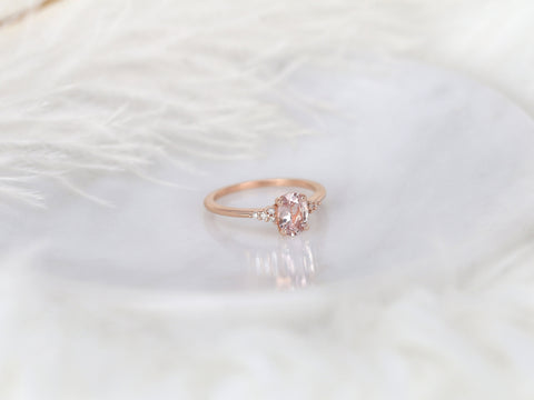 0.91cts Ready to Ship Maddy 14kt Rose Gold Blush Peach Sapphire Diamond Cluster 3 Stone Oval Cluster Ring